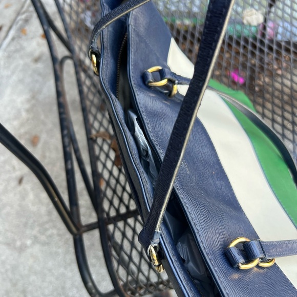 EUC Ralph Lauren Leather Colorblock Purse in green, navy, and cream - Picture 16 of 16